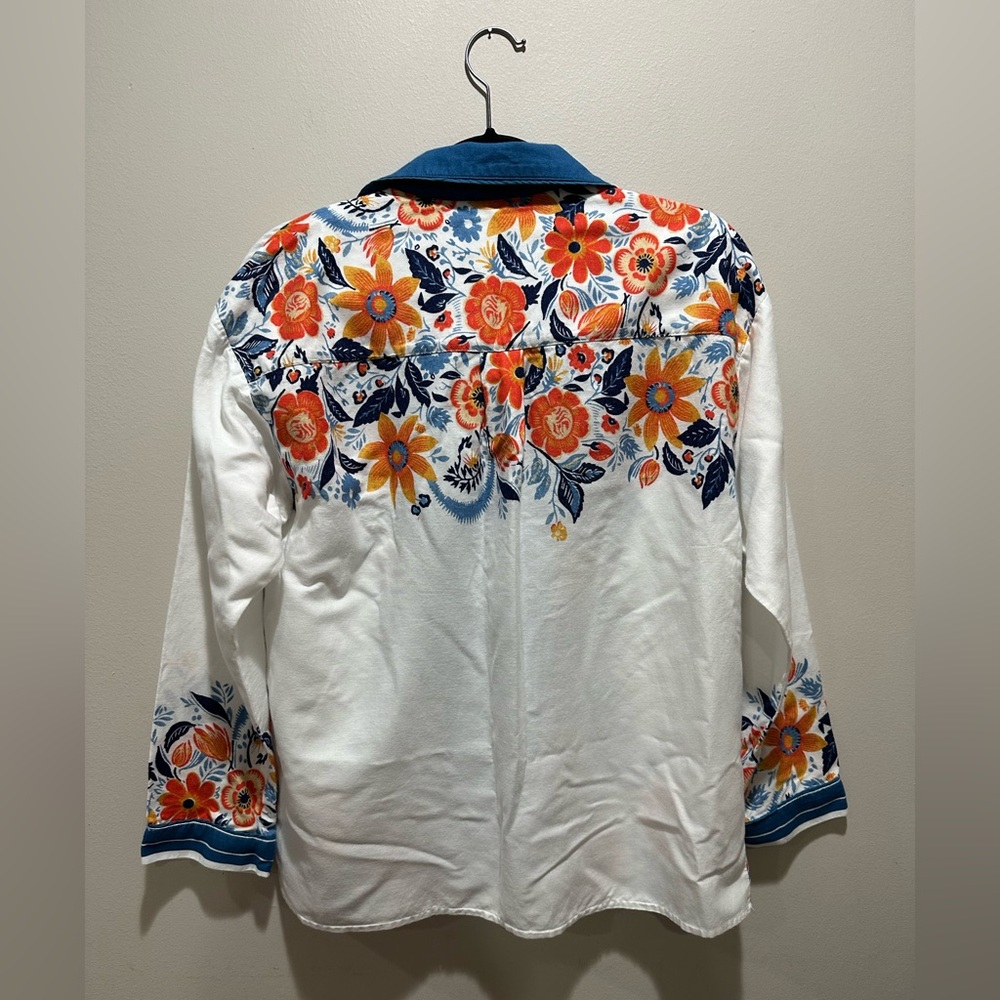 Anthropologie Floral White and Blue Pajama Set - Picture 4 of 12